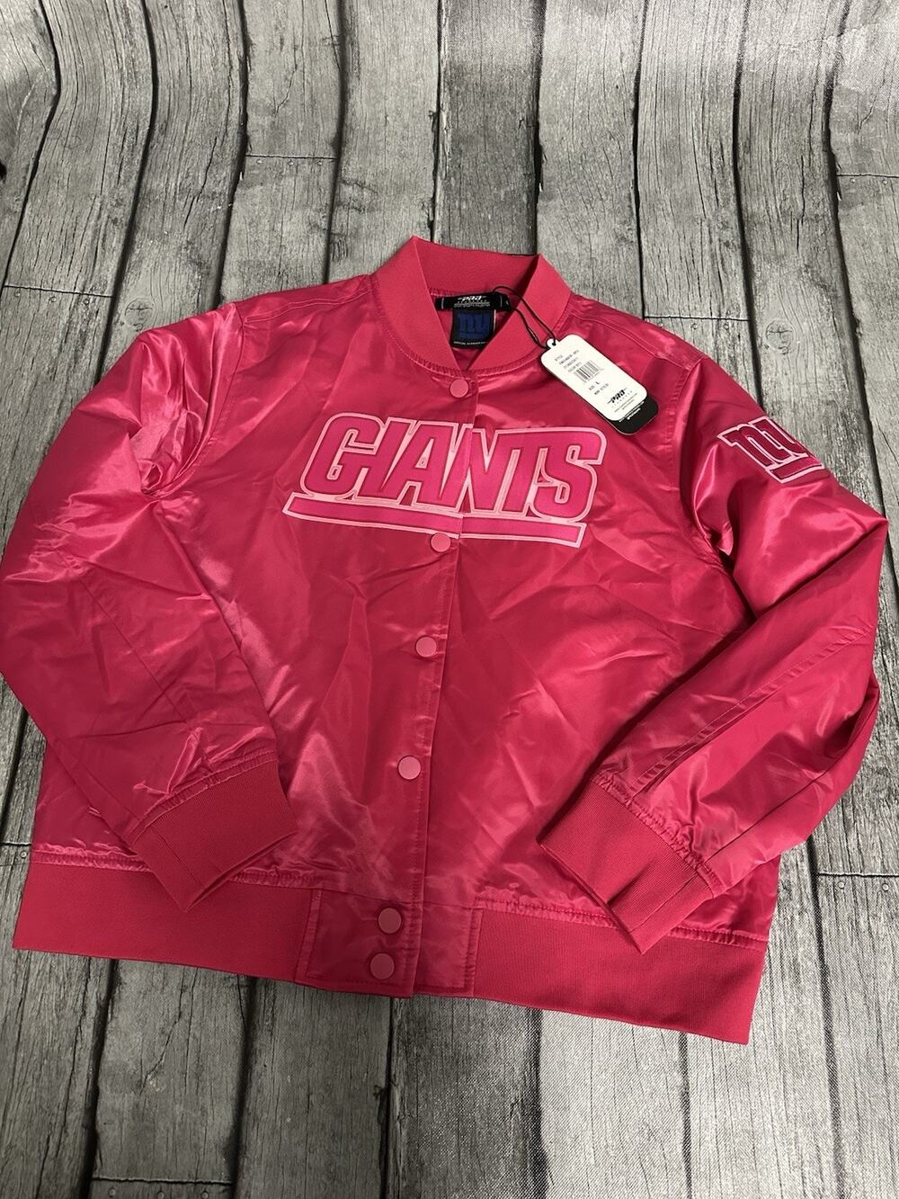 NWT WOMENS Pro Standard NEW YORK GIANTS TRIPLE PINK SATIN JACKET Large